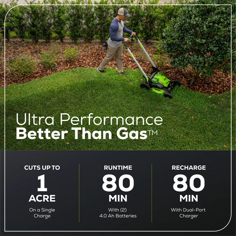 60V 25" Battery Lawn Mower - Self-Propelled Turbo, (2) 4.0Ah Batteries & Charger Included
