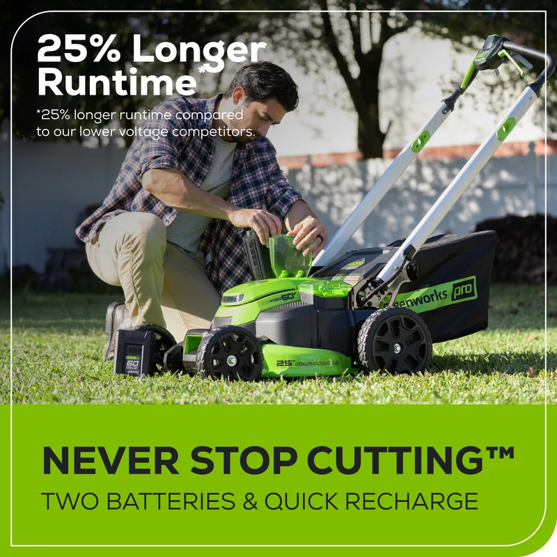 60V 25" Battery Lawn Mower - Self-Propelled Turbo, (2) 4.0Ah Batteries & Charger Included