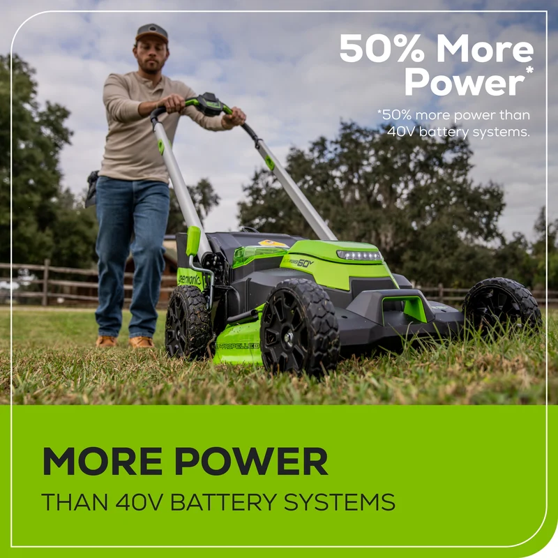 60V 25" Battery Lawn Mower - Self-Propelled Turbo, (2) 4.0Ah Batteries & Charger Included