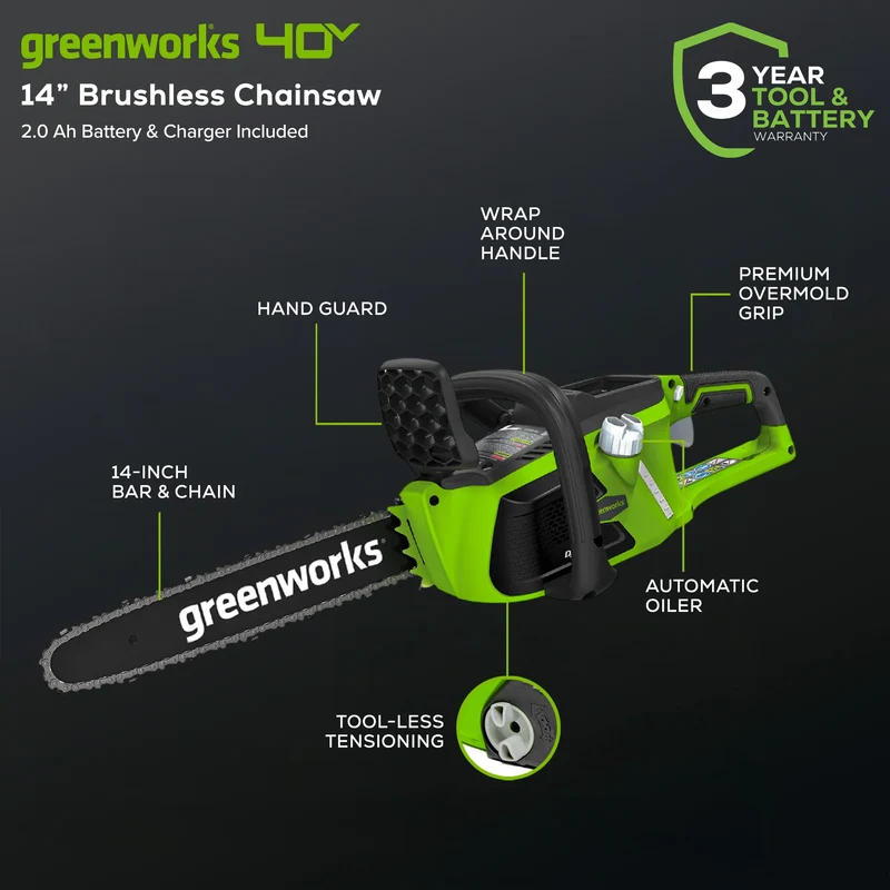 40V 14" Chainsaw, 4.0Ah Battery and Charger