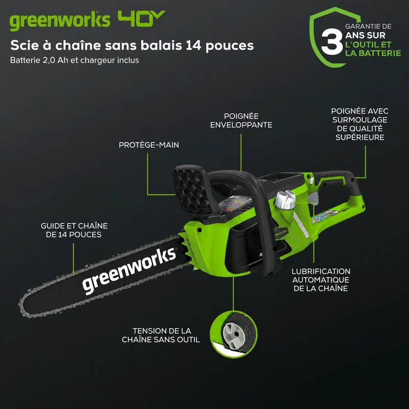 40V 14" Chainsaw, 4.0Ah Battery and Charger