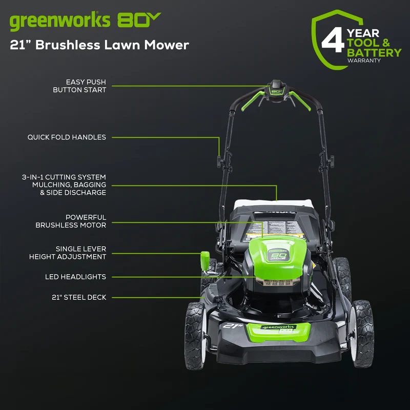 80V 21" Battery Lawn Mower - Brushless with (2) 2.0Ah Batteries & Charger Included