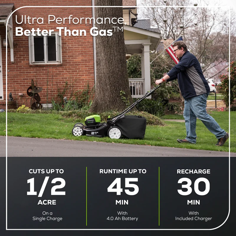 80V 21" Battery Lawn Mower - Brushless with (2) 2.0Ah Batteries & Charger Included