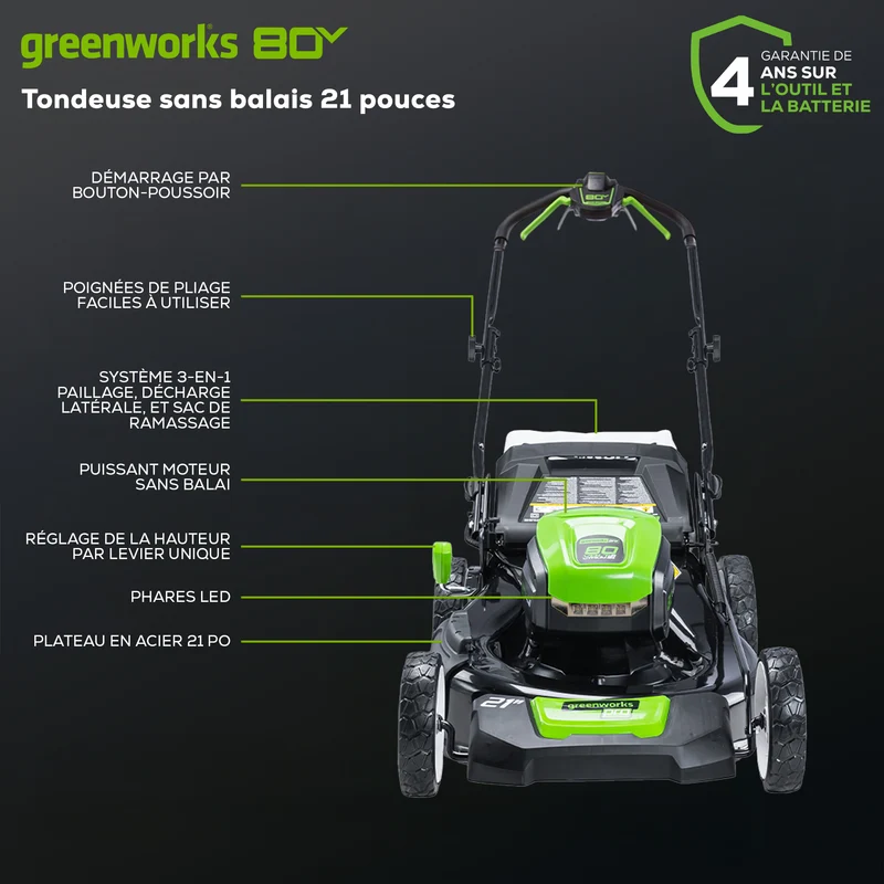 80V 21" Battery Lawn Mower - Brushless with (2) 2.0Ah Batteries & Charger Included