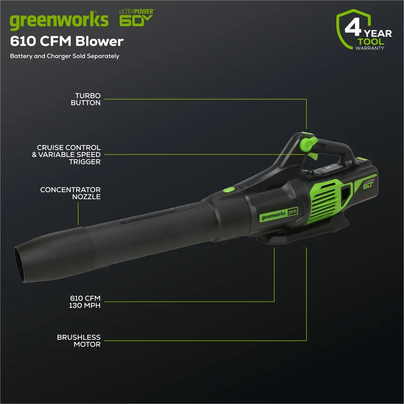 60V 130 MPH - 610 CFM Brushless Leaf Blower (Tool Only)