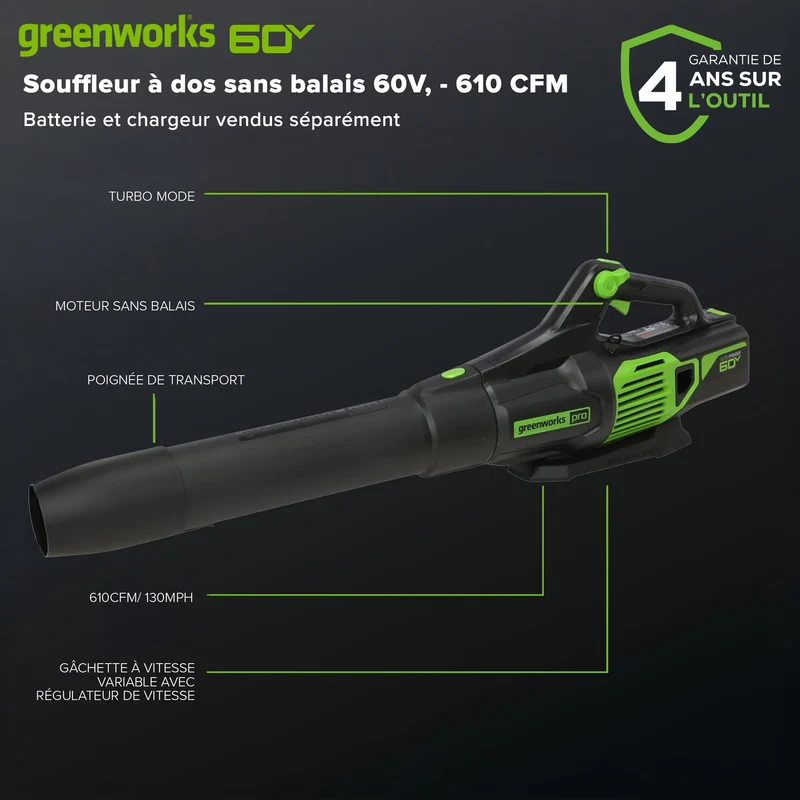 60V 130 MPH - 610 CFM Brushless Leaf Blower (Tool Only)