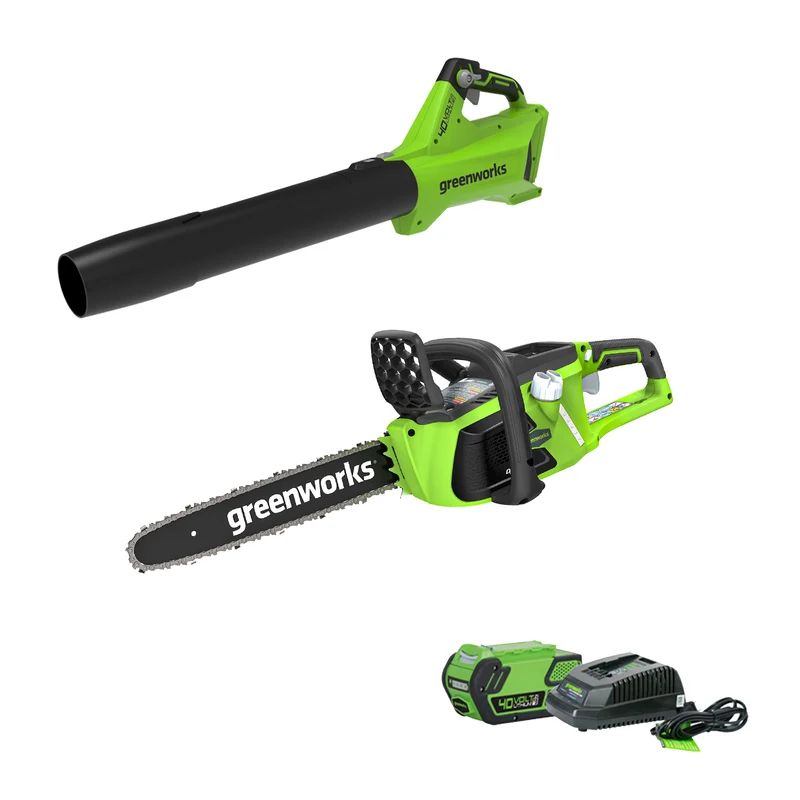 40V 14" Chainsaw & 40V 125 MPH - 450 CFM Axial Jet Blower Combo, 4.0Ah Battery and Charger Included