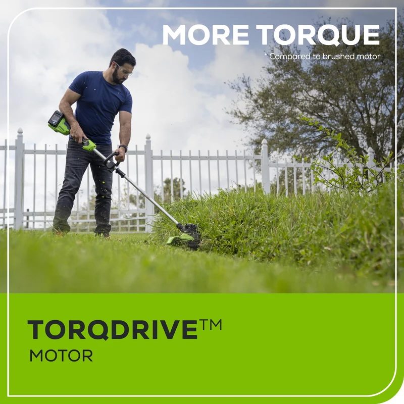 48V (24V x 2) 15" TORQDRIVE Cordless String Trimmer, (2) 2.0Ah USB Batteries and Dual Port Charger Included
