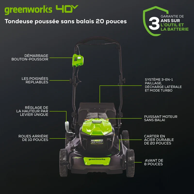40V 20" Battery Lawn Mower - Brushless Push with 4.0Ah Battery & Charger