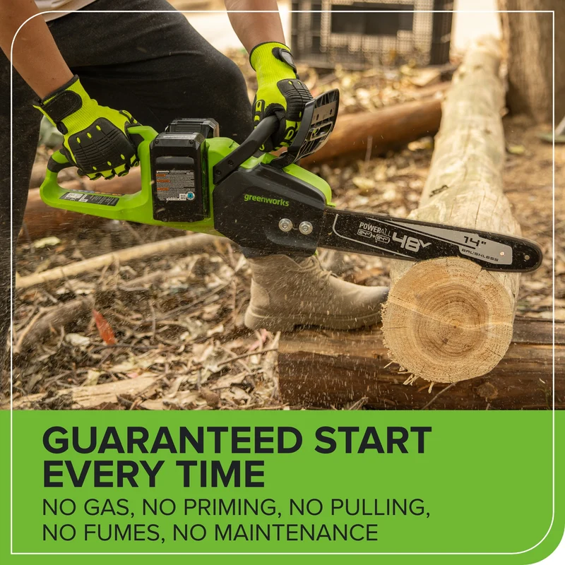 48V (24V x 2) 14" Cordless Battery Chainsaw, (2) 4.0 Ah USB Batteries & Dual Port Charger Included