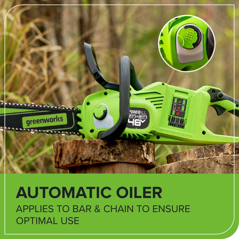 48V (24V x 2) 14" Cordless Battery Chainsaw, (2) 4.0 Ah USB Batteries & Dual Port Charger Included