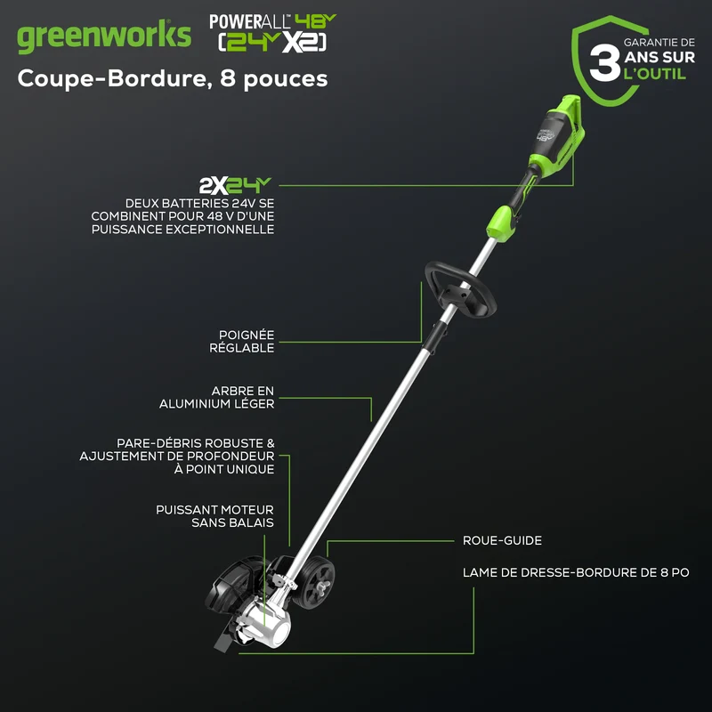 48V (24V x 2) 8-Inch Brushless Edger (Tool Only)