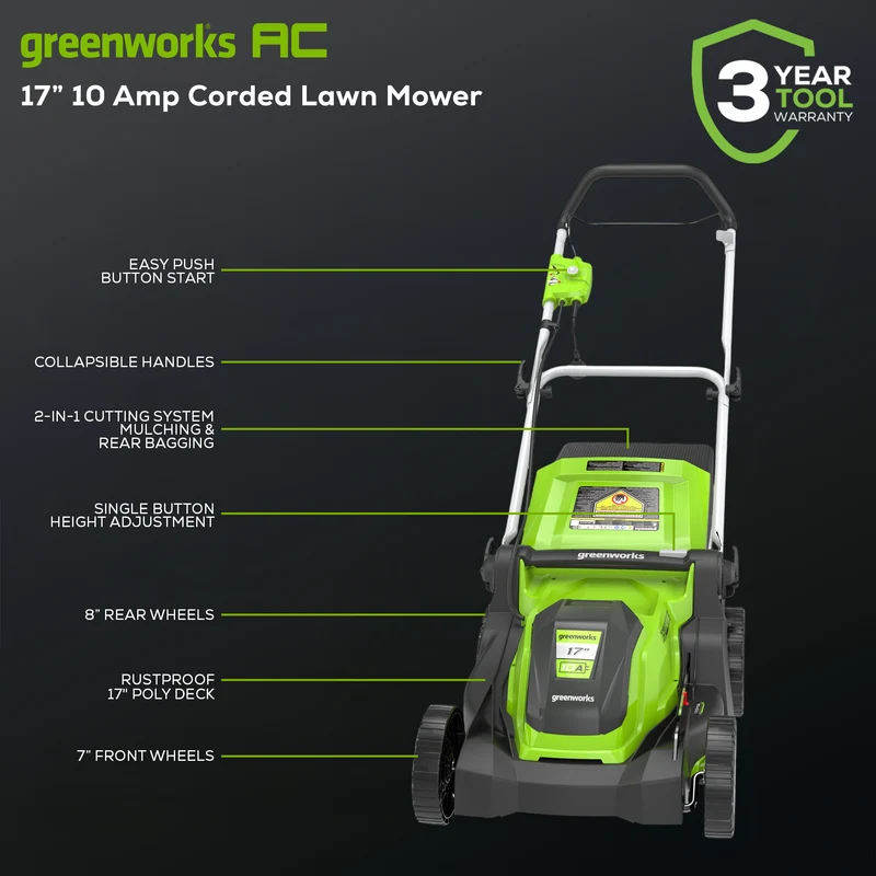 Greenworks 10 Amp Corded 17" Lawn Mower