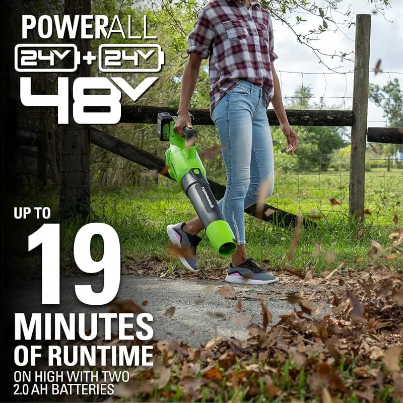 48V (24V x 2) 515 CFM - 125 MPH Leaf Blower, (2) 2.0Ah USB Batteries and 4A Dual Port Charger Included