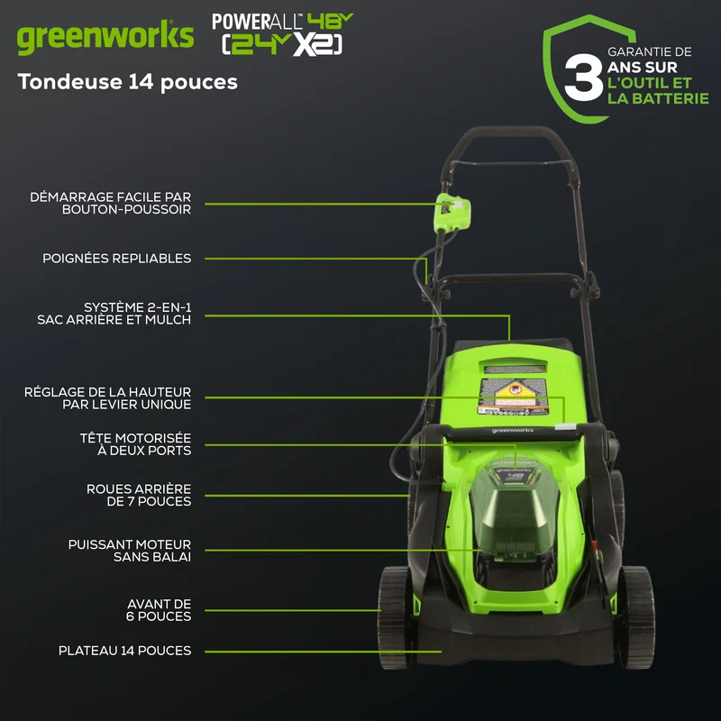 48V (24V x 2) 14" Lawn Mower, (2) 4.0Ah Battery and Charger Included