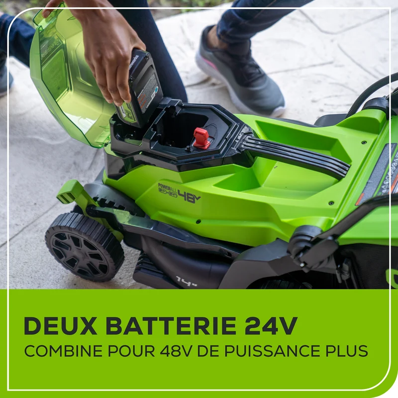 48V (24V x 2) 14" Lawn Mower, (2) 4.0Ah Battery and Charger Included