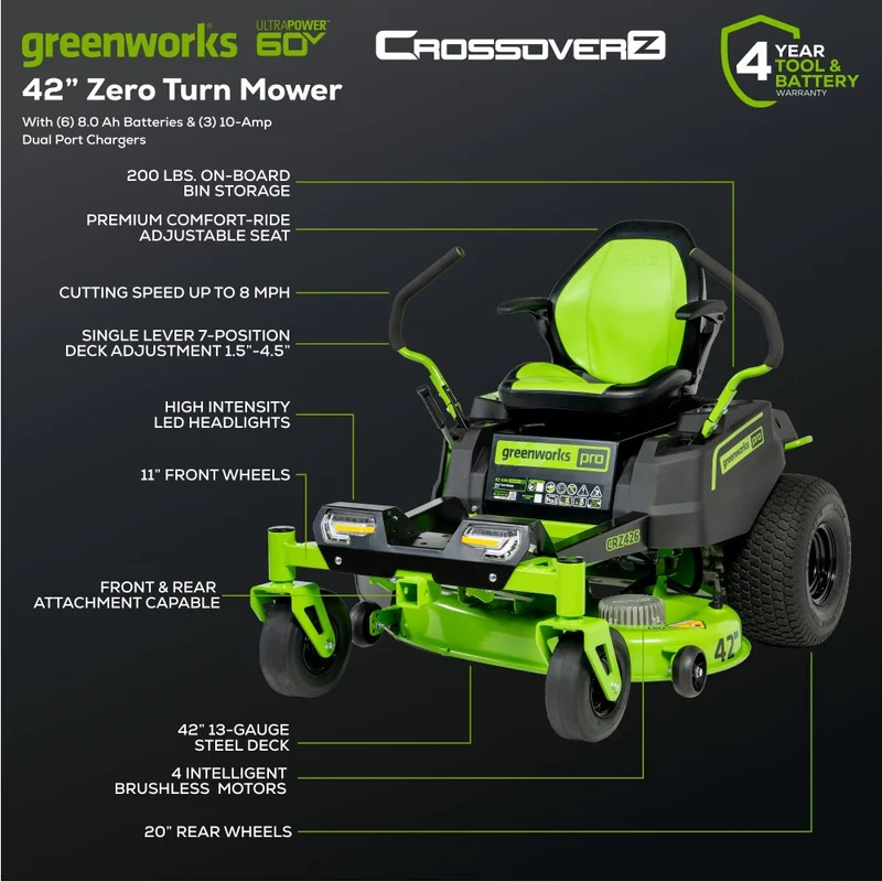 60V 42" Crossover Z Residential Zero Turn Lawn Mower, (6) 8.0Ah Batteries and (3) Dual Port Turbo Chargers | CRZ4261