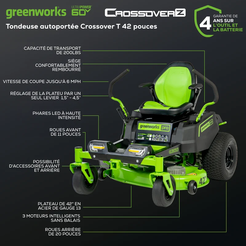 60V 42" Crossover Z Residential Zero Turn Lawn Mower, (6) 8.0Ah Batteries and (3) Dual Port Turbo Chargers | CRZ4261