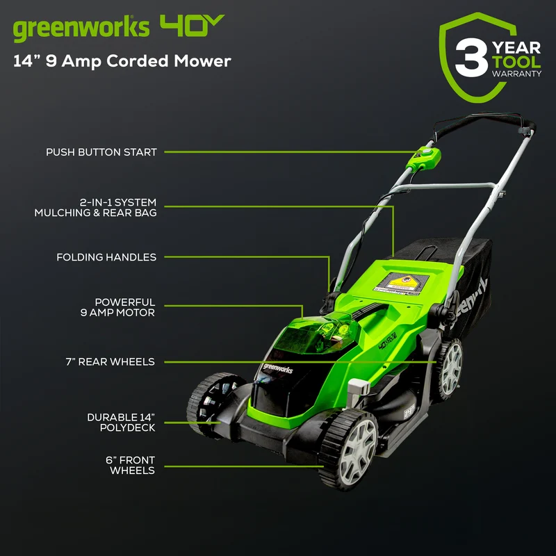 Greenworks 40V 14" Cordless Push Lawn Mower, 4.0Ah Battery and Charger Included