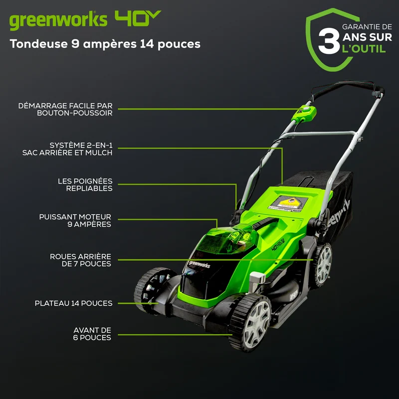 Greenworks 40V 14" Cordless Push Lawn Mower, 4.0Ah Battery and Charger Included