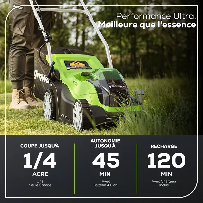 Greenworks 40V 14" Cordless Push Lawn Mower, 4.0Ah Battery and Charger Included