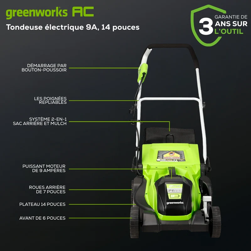 9 Amp Electric Lawn Mower - 14" Corded Push Mower