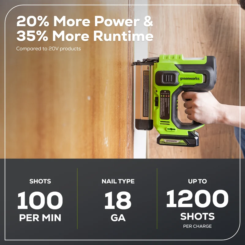 24V 18 Gauge Brad Nailer, 2.0Ah Battery and Charger Included