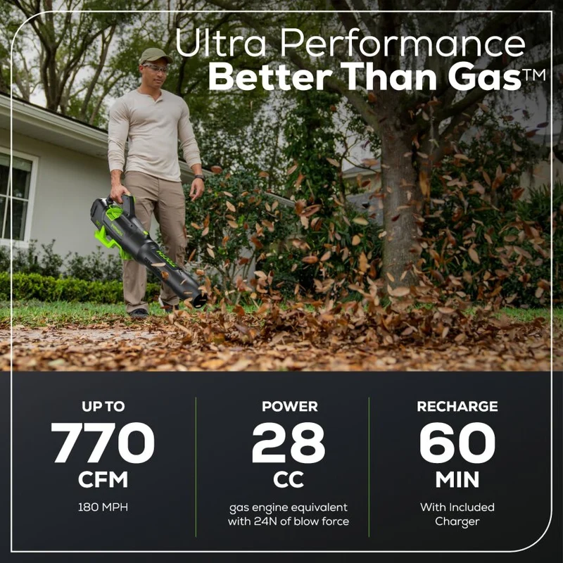 80V 770 CFM 180 MPH Leaf Blower, 4.0Ah Battery and Charger Included