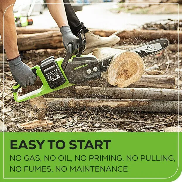 48V (24V x 2) 16" Cordless Battery Chainsaw, (2) 4.0Ah USB Batteries & Dual Port Charger Included