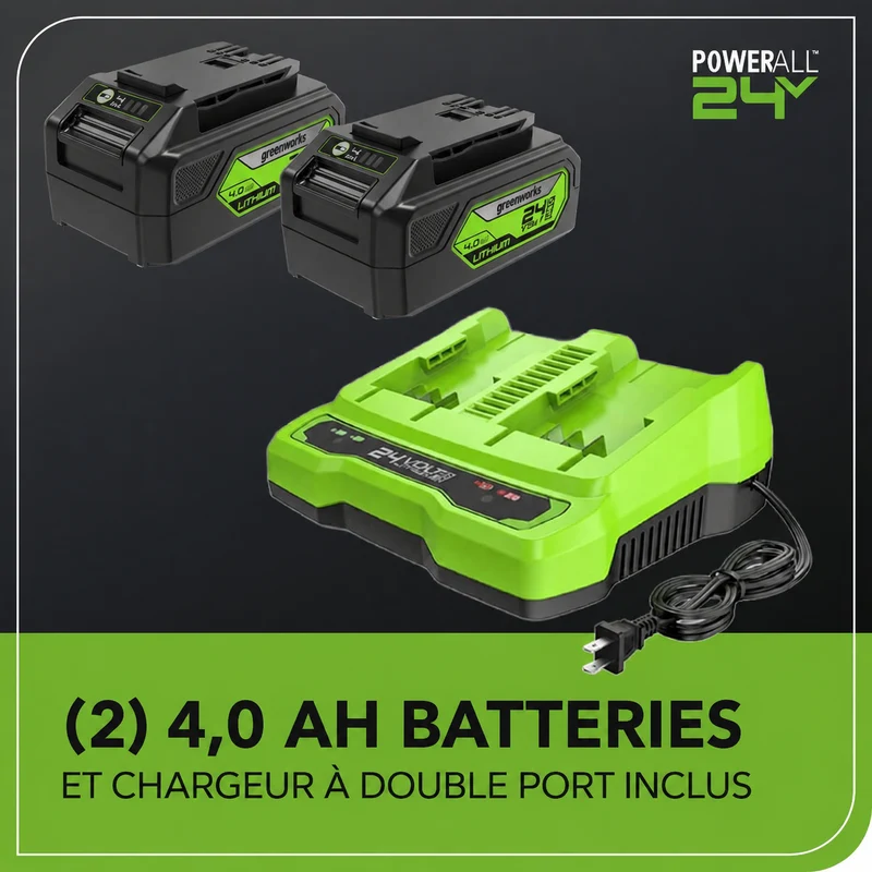 48V (24V x 2) 16" Cordless Battery Chainsaw, (2) 4.0Ah USB Batteries & Dual Port Charger Included