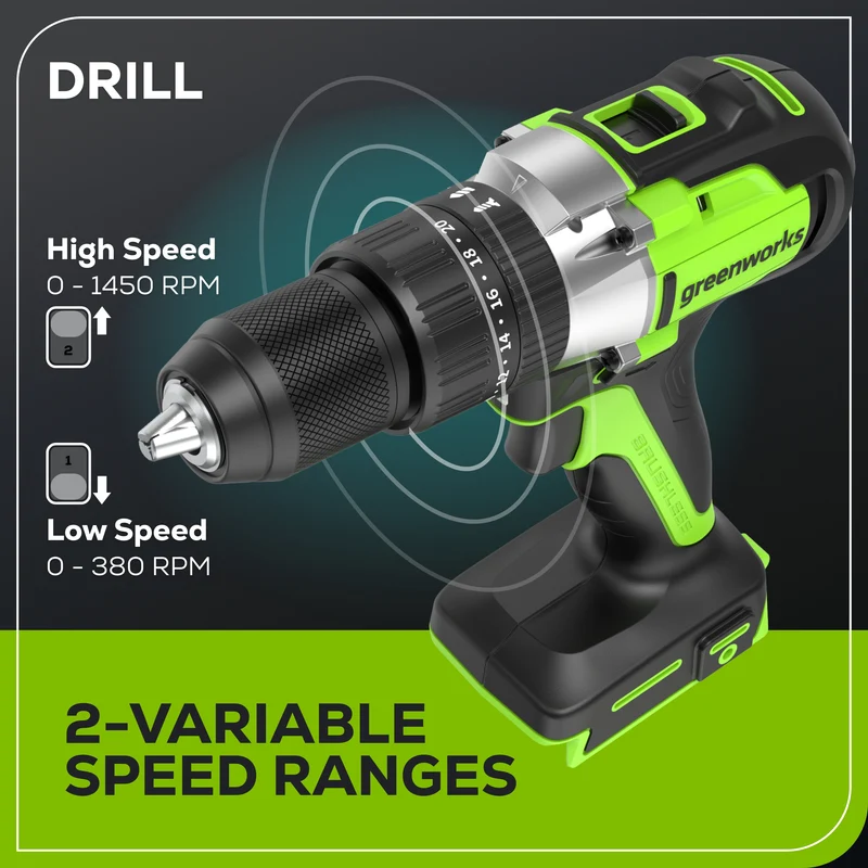 24V Brushless 1/2" Drill/Driver, 1/4" Hex Impact Driver, (2) 2.0Ah Battery & Charger Included Bonus: 8 pc Bit Set