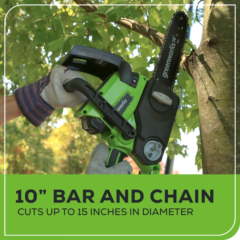 24V 10" Cordless Chainsaw, 2.0Ah Battery and Charger Included