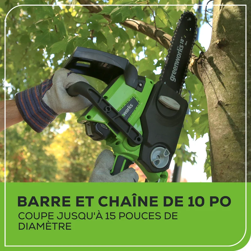 24V 10" Cordless Chainsaw, 2.0Ah Battery and Charger Included