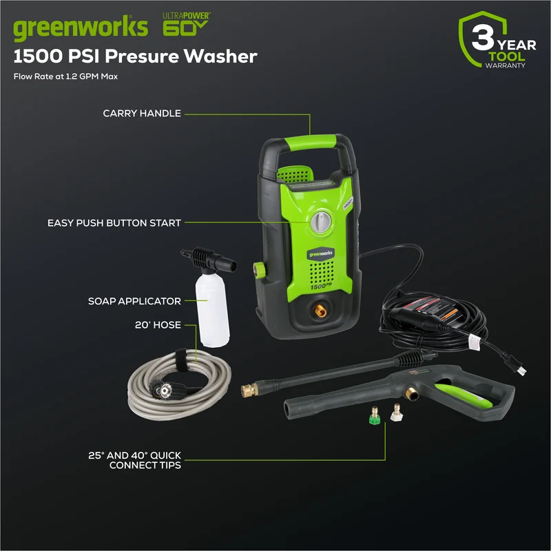 1500 PSI 1.2 GPM 13 Amp Electric Pressure Washer