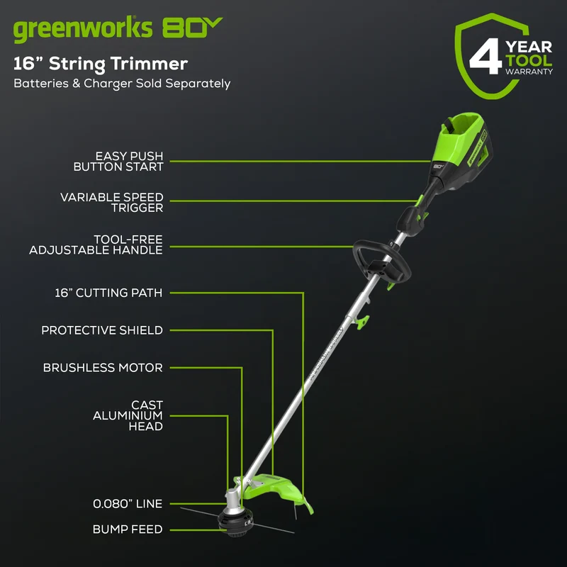 80V Grass Trimmer - 16" Brushless String Trimmer (Tool Only)