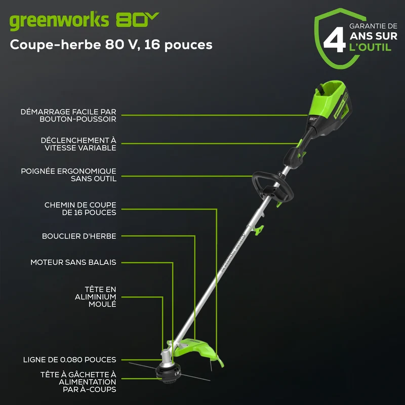 80V Grass Trimmer - 16" Brushless String Trimmer (Tool Only)