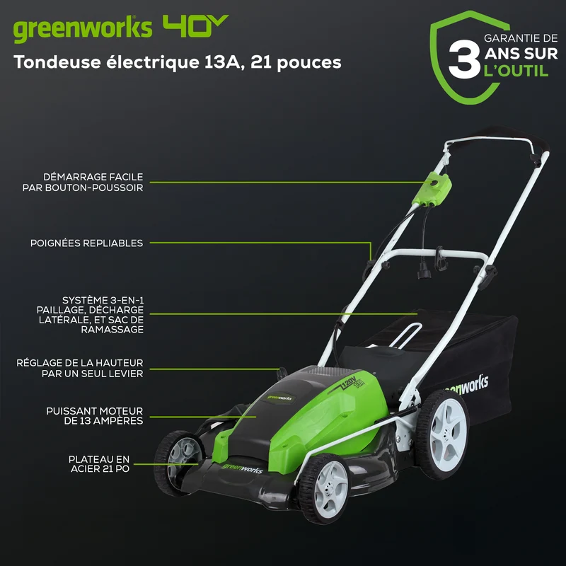 13 Amp Electric Lawn Mower - 21" Corded Push Mower