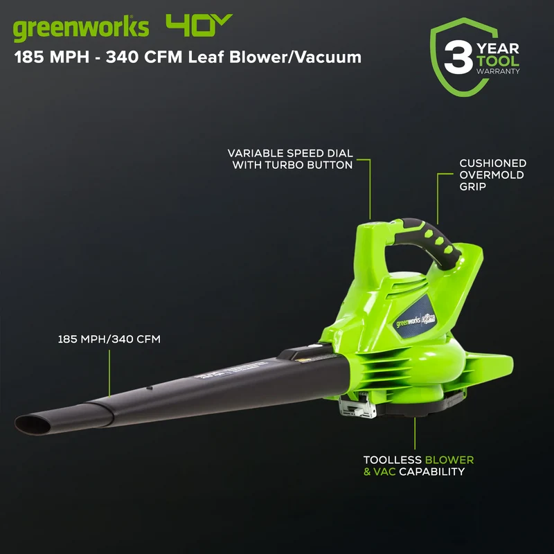 40V 185 MPH - 340 CFM Brushless Blower / Leaf Vacuum (Tool Only)