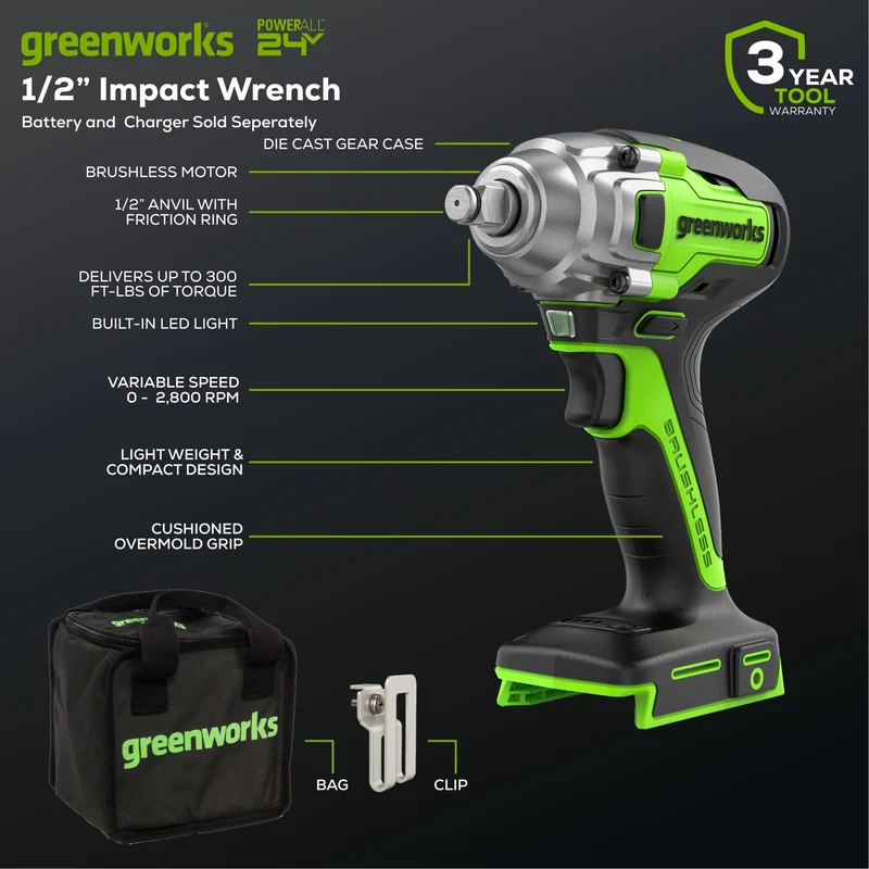 24V Brushless 1/2" Impact Wrench (Tool Only) - IW24L00