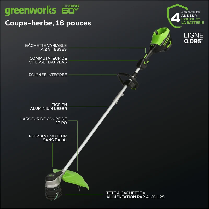 60V 16" Direct Drive String Trimmer, 2.5Ah Battery and Charger Included