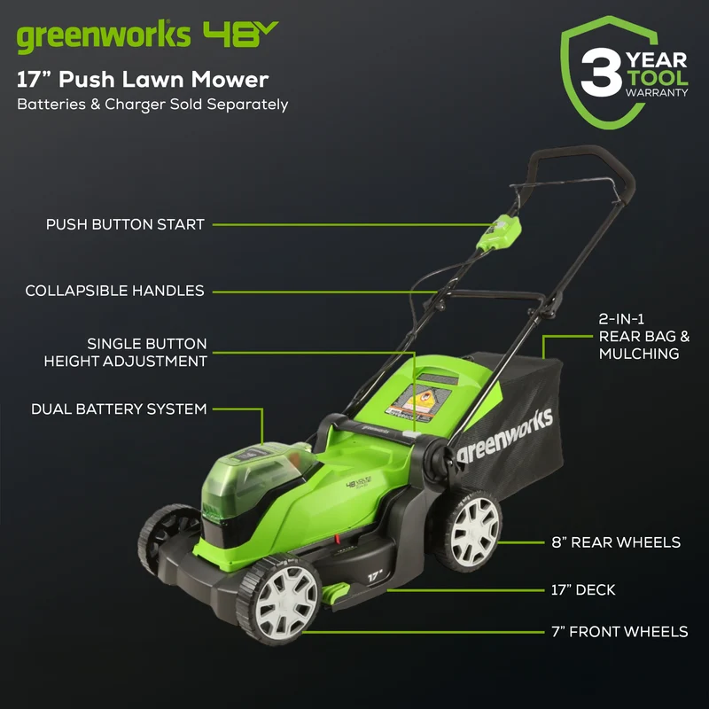 Greenworks 40V 17" Push Lawn Mower (Tool Only)
