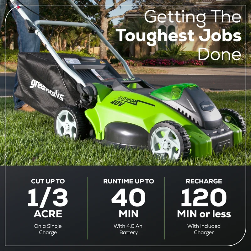 40V 16" Battery Lawn Mower - Cordless Push with 4.0Ah Battery & Charger