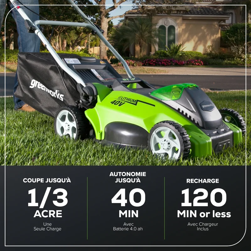 40V 16" Battery Lawn Mower - Cordless Push with 4.0Ah Battery & Charger