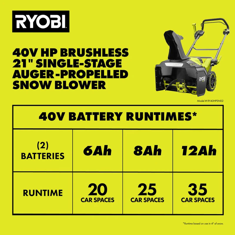 40V HP Brushless 21" Single-Stage Auger-Propelled Snow Blower