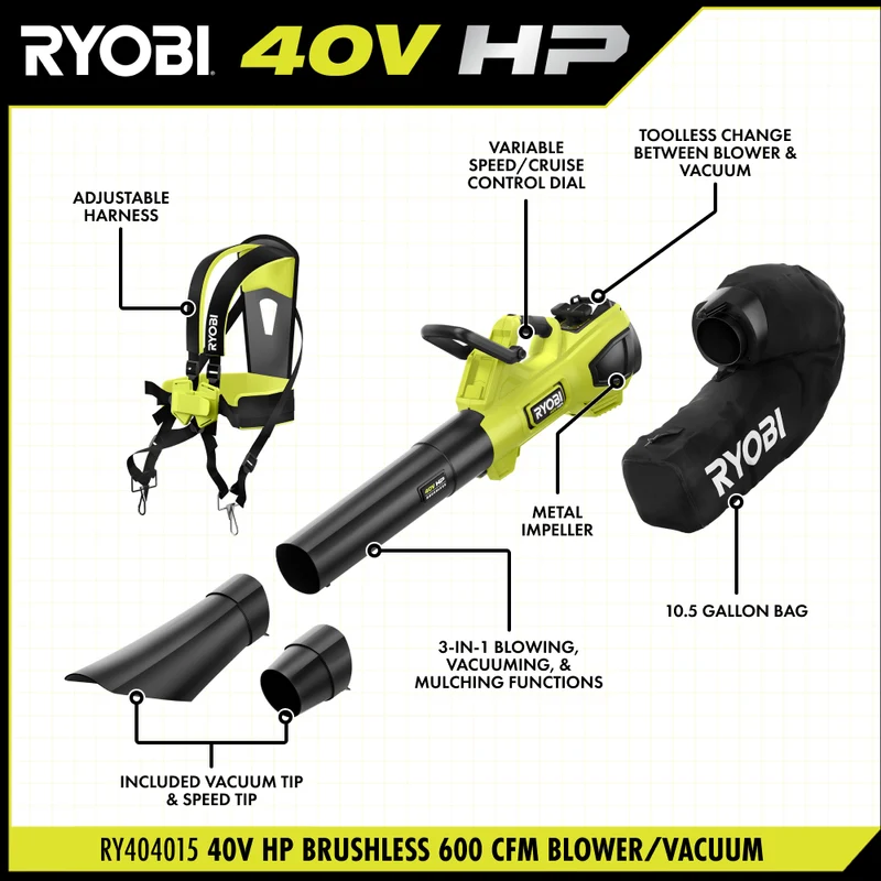 40V HP Brushless 600 CFM Blower/Vacuum