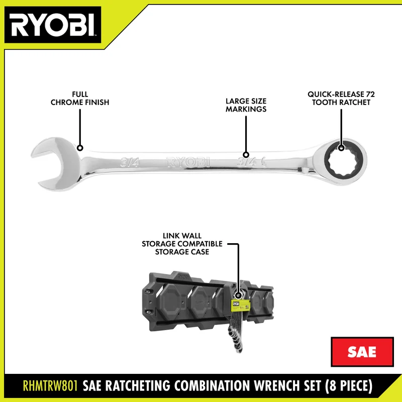 8 PC. SAE Ratcheting Combination Wrench Set