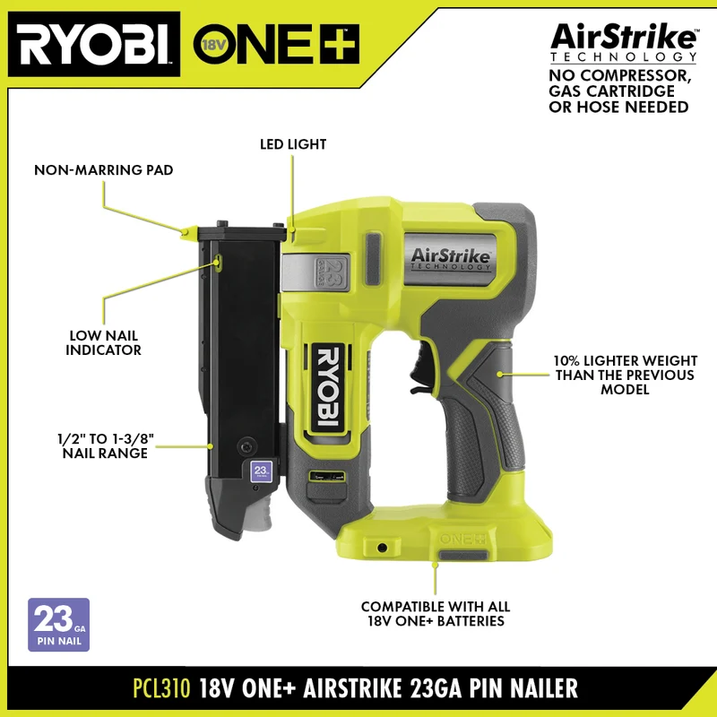 18V ONE+ AirStrike 23GA Pin Nailer
