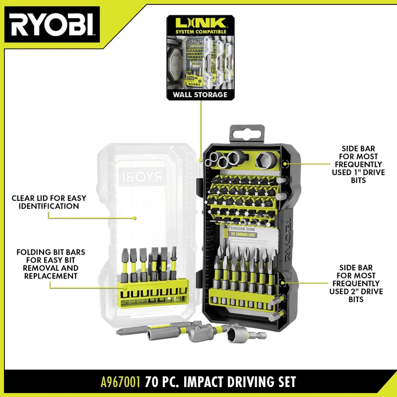 70 PC. Impact Rated Driving Bit Set