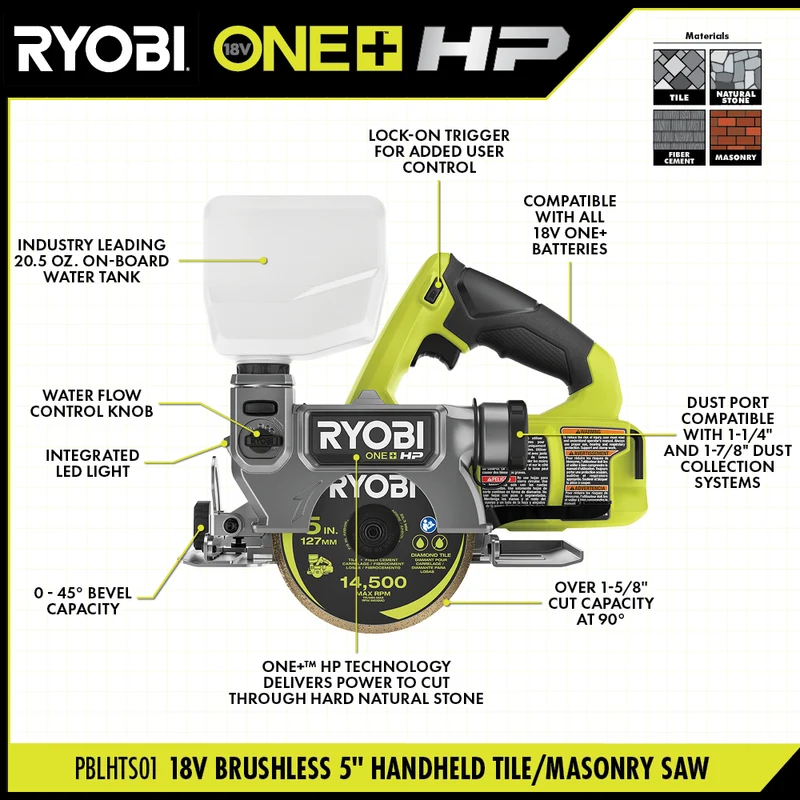 18V ONE+ Brushless 5" Handheld Tile/Masonry Saw Kit