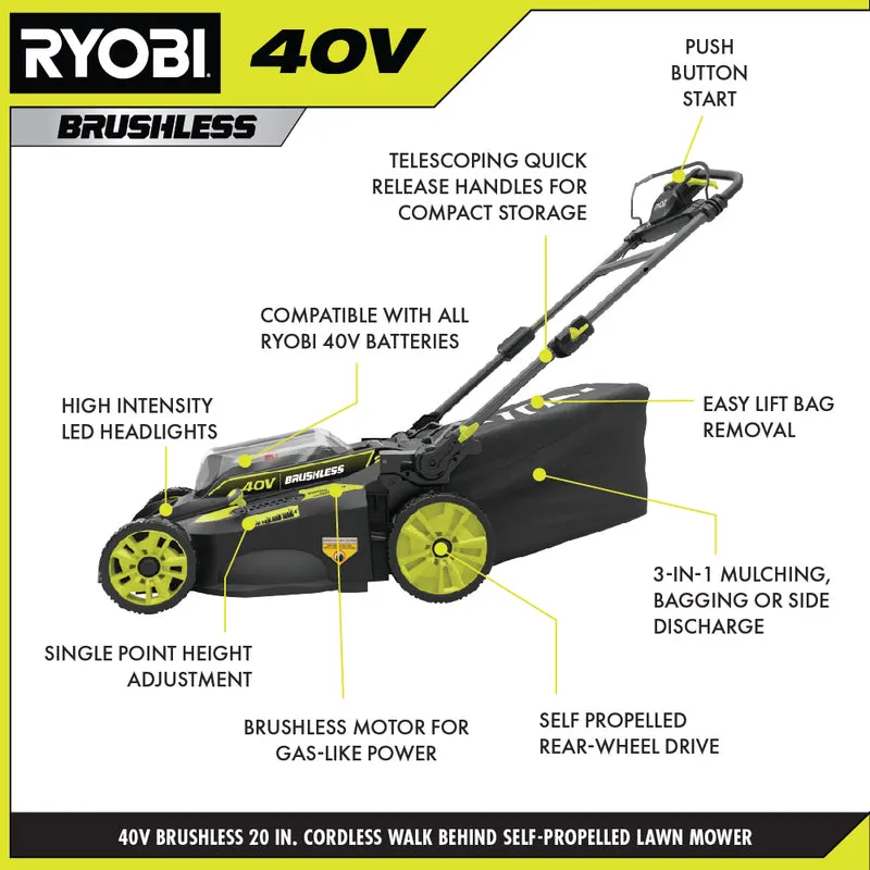 40V Brushless 20" Self-Propelled Lawn Mower